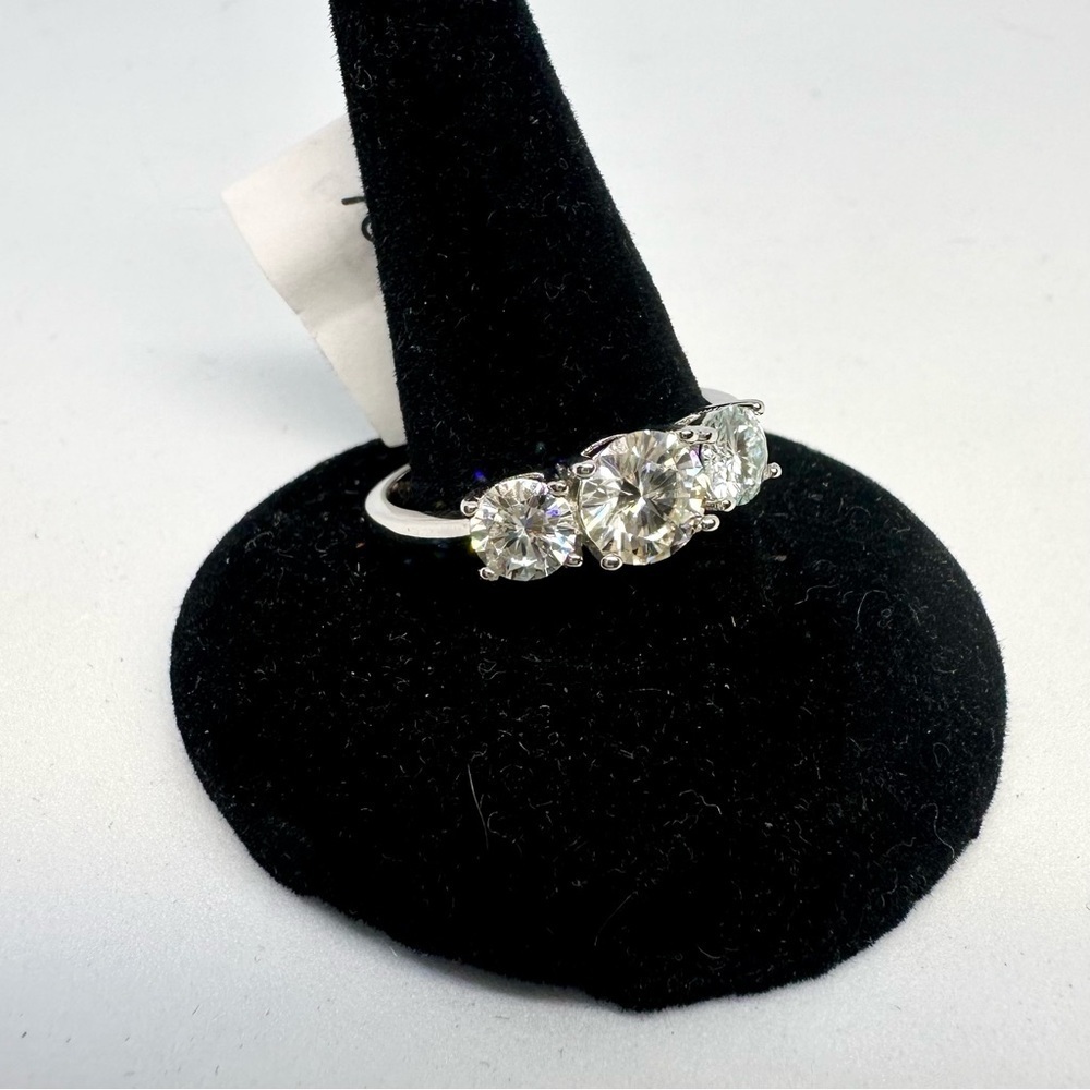 Three Stone Moissanite Ring Trilogy Past Present Future Anniversary Wedding Band - Picture 6 of 12